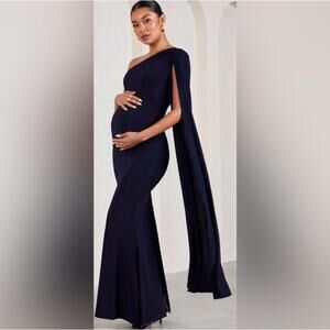 Club L London Dress Womens 12 Amara Maternity One Shoulder Cape Maxi Gown Formal